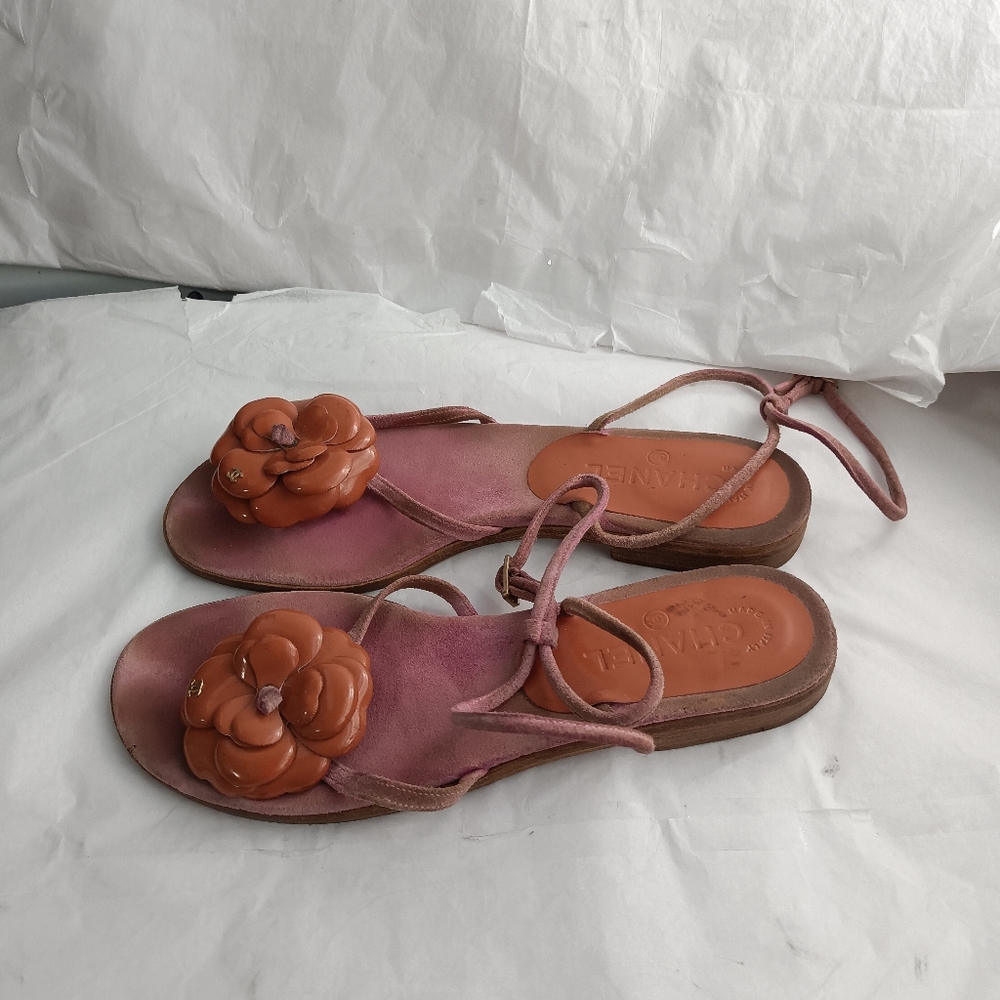 CHANEL Camellia  suede Sandals sz 39.5 - Picture 3 of 14